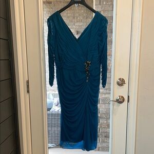 Adrianna Papell Teal Long Sleeve Dress Size 16